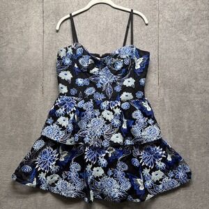 Dress The Population Braelyn Floral L Blue Sweetheart‎ Bustier Cocktail Tiered
